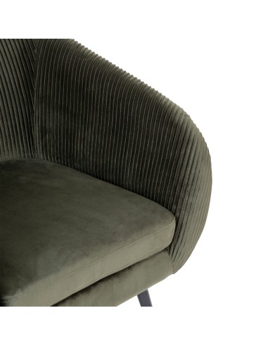 Fauteuil Solaro En Velours Plissé Vert Kaki Atmosphera
