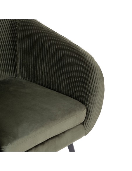 Fauteuil Solaro En Velours Plissé Vert Kaki Atmosphera