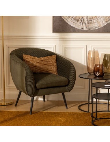Fauteuil Solaro En Velours Plissé Vert Kaki Atmosphera