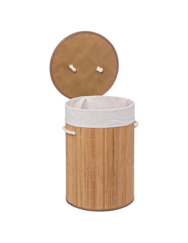 Panier À Linge Rond 48l En Bambou Beige Five