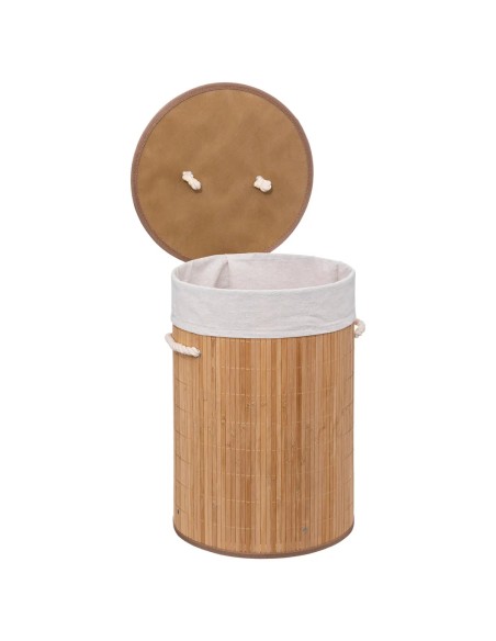 Panier À Linge Rond 48l En Bambou Beige Five