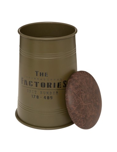 Pouf Forme De Bidon Joao En Métal Vert Kaki Atmosphera