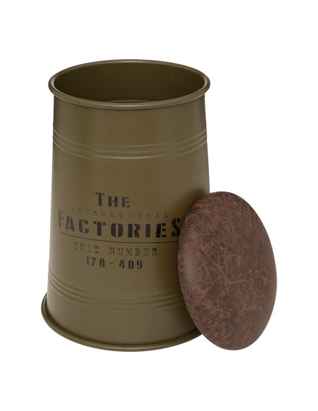 Pouf Forme De Bidon Joao En Métal Vert Kaki Atmosphera