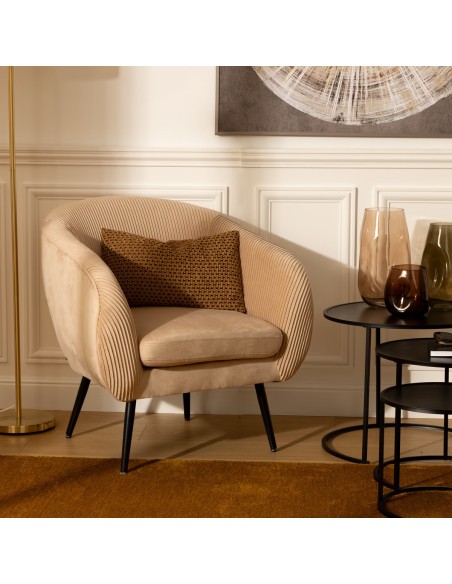 Fauteuil En Velours Solaro Beige Atmosphera