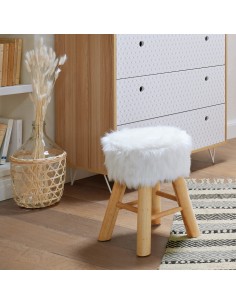 Tabouret D'appoint Oslo Fourrure Blanc Atmosphera 2