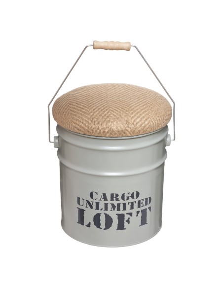 Lot De 2 Poufs Forme De Bidons Alfred Bleu et Gris Atmosphera