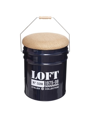 Lot De 2 Poufs Forme De Bidons Alfred Bleu et Gris Atmosphera