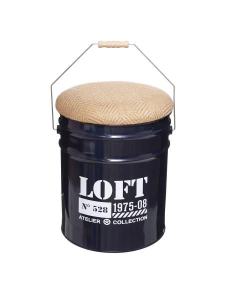 Lot De 2 Poufs Forme De Bidons Alfred Bleu et Gris Atmosphera