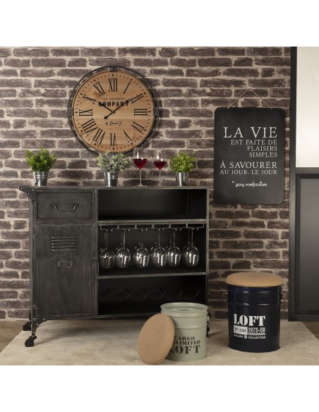 Lot De 2 Poufs Forme De Bidons Alfred Bleu et Gris Atmosphera