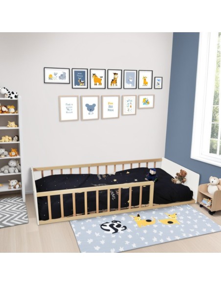 Lit barrière Caverne des Merveilles 90x190 Blanc Naturel - Laïba Kids