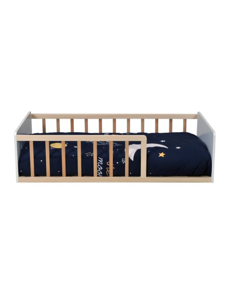 Lit enfant Pilou 70x140 avec sommier Blanc et Naturel Weber