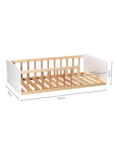 Lit enfant Pilou 70x140 avec sommier Blanc et Naturel Weber