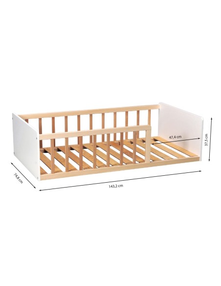 Lit enfant Pilou 70x140 avec sommier Blanc et Naturel Weber