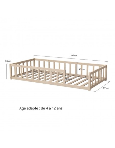 Lit enfant barrière Nino 90x190 avec sommier inclus Naturel - Weber Industries