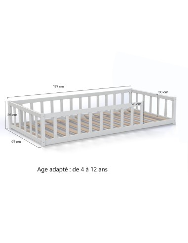 Lit enfant barrière Nino 90x190 avec sommier inclus Blanc - Weber Industries