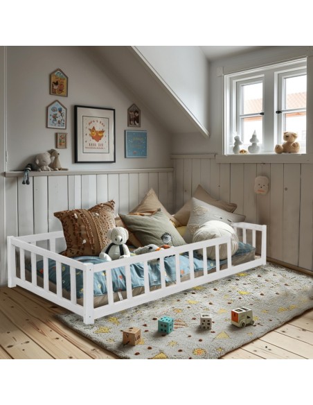 Lit enfant barrière Nino 90x190 avec sommier inclus Blanc - Weber Industries