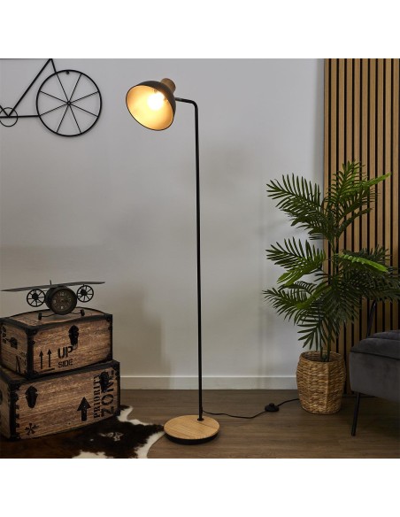 Lampadaire En Métal Et Bois Noire Home Deco Factory