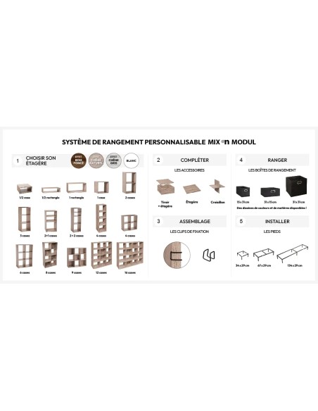 Étagère 2+2 cases Mix n'modul Gris Five