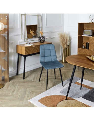 Chaise Mateo En Velours Bleu Canard Home Deco Factory