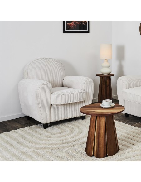 Fauteuil Club Côtelé Scott Beige Home Deco Factory