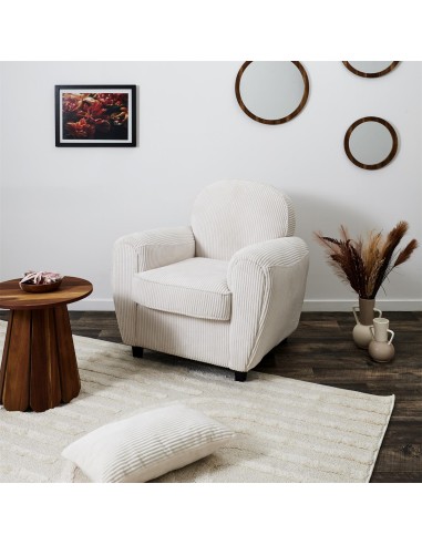Fauteuil Club Côtelé Scott Beige Home Deco Factory