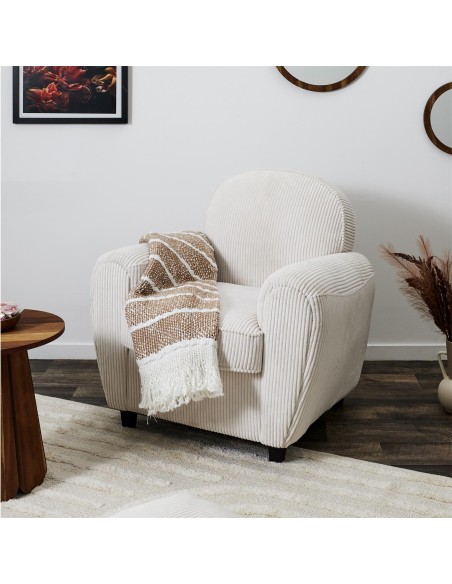 Fauteuil Club Côtelé Scott Beige Home Deco Factory
