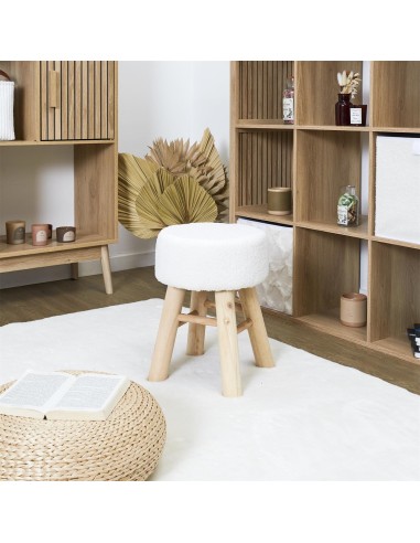 Tabouret bouclette Hera Blanc Home Deco Factory