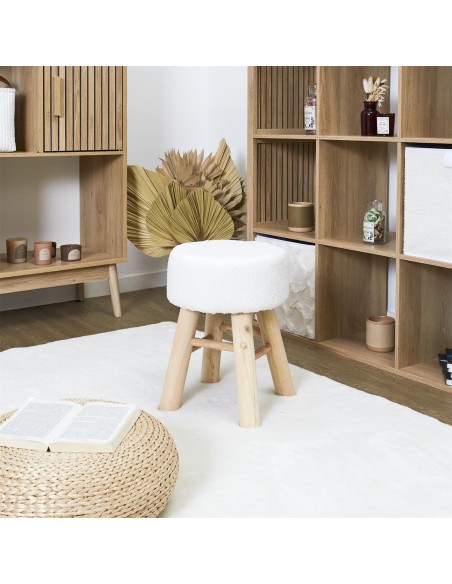 Tabouret bouclette Hera Blanc Home Deco Factory