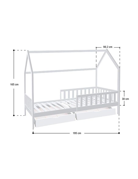 Lit cabane Bosco 2 tiroirs 90x190 Blanc - Atmosphera For Kids