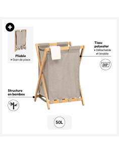 Panier à linge pliable Tidy Box 50L Gris - Five 2