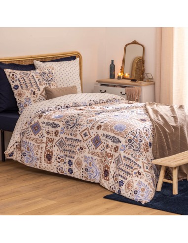 Parure De Lit Imprimée Khafu Réversible Bleu 240x220 - Atmosphera