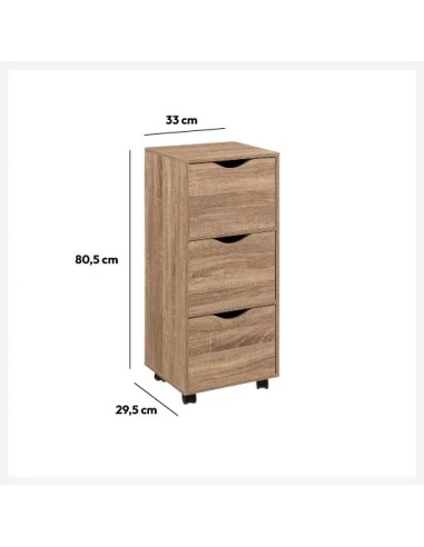 Caisson 3 Tiroirs Roulettes Effet Bois Naturel Five