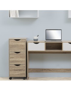 Caisson 3 Tiroirs Roulettes Effet Bois Naturel Five 2