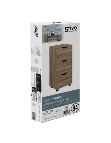 Caisson 3 Tiroirs Roulettes Effet Bois Naturel Five