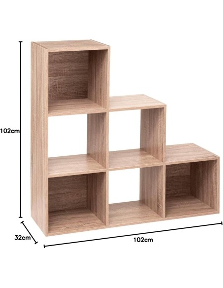 Etagère escalier 6 cases Effet Chêne Naturel Five