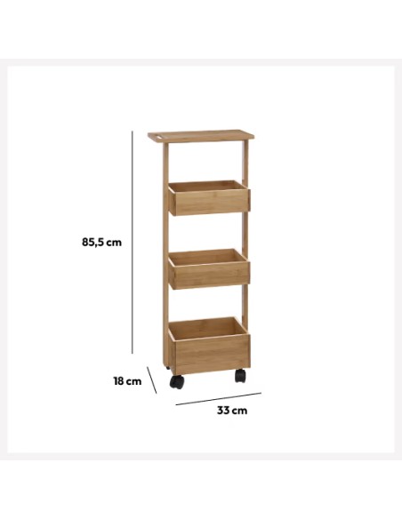 Desserte Roulante 4 niveaux En Bambou Five