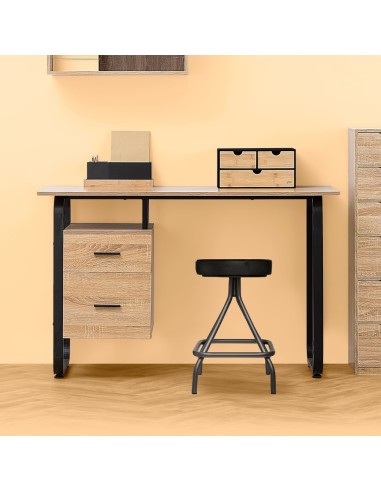 Bureau 2 Tiroirs Effet Bois Et Métal Five