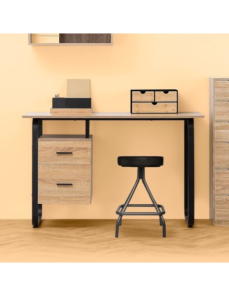 Bureau 2 Tiroirs Effet Bois Et Métal Five