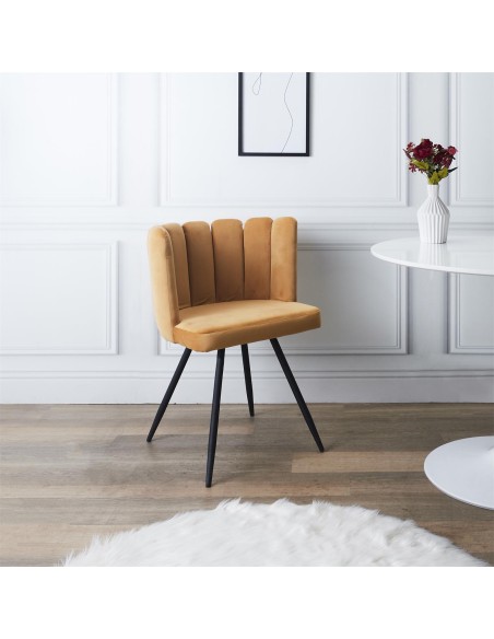 Chaise Ariel Velours Jaune Home Deco Factory