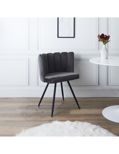 Chaise Ariel Velours Gris Home Deco Factory