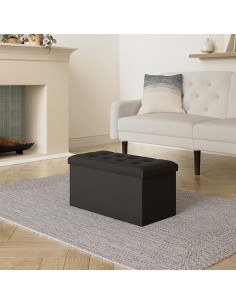 Pouf Pliable Velours Lysandre Noir - Atmosphera 2