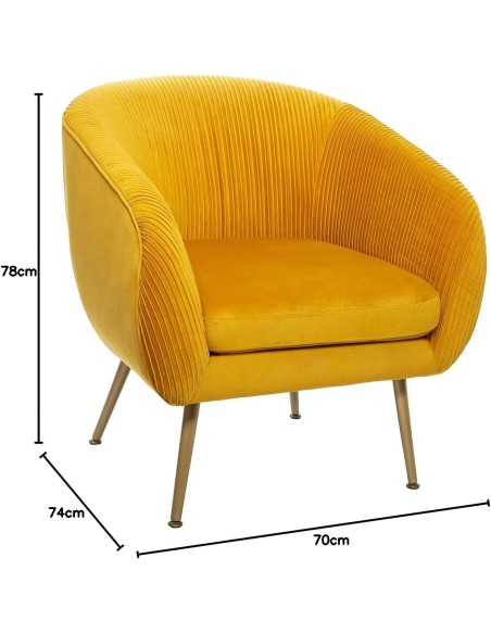 Fauteuil Velours Plisse Ocre Jaune Solaro Atmosphera