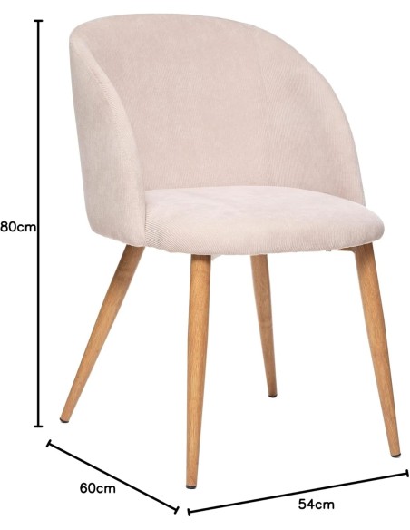 Chaise En Velours Celeste Pieds Imitation Hêtre Beige Atmosphera