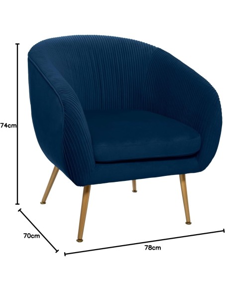 Fauteuil Velours Plisse Bleu Solaro Atmosphera