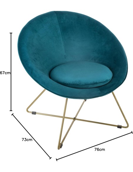 Fauteuil Velours Evan Bleu Canard Atmosphera