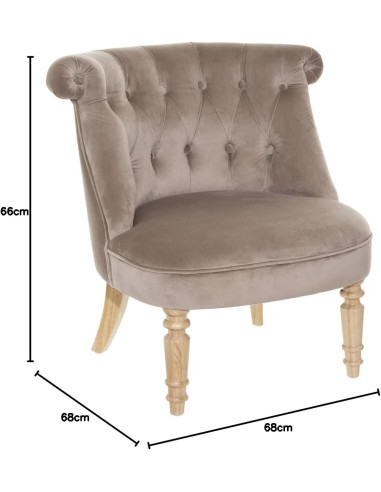 Fauteuil Velours Crapaud Taupe Atmosphera