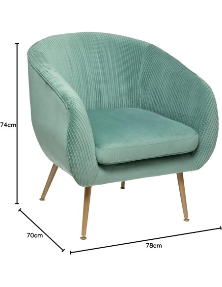 Fauteuil Velours Plissé Vert Jade Solaro Atmosphera