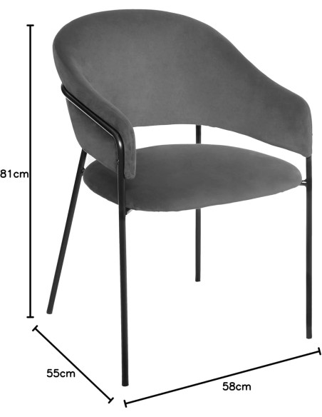 Fauteuil Velours Siron Gris Atmosphera