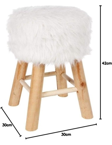 Tabouret D'appoint Oslo Fourrure Blanc Atmosphera