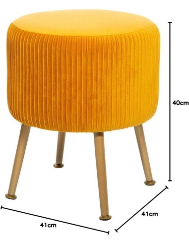 Tabouret Velours Plisse Solaro Moutarde Atmosphera